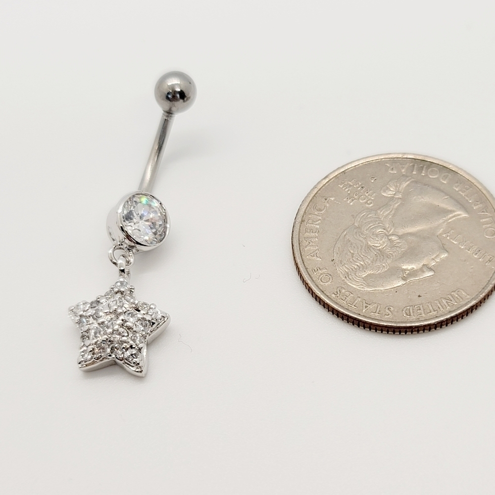 New Star Sterling Silver CZ Belly Button Navel Ring